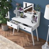 Toeletta Bianco Nero Specchio Incluso 2 Cassetti 103x40x112h cm, Colore Struttura Nero - Longhena