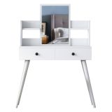 Toeletta Bianco Nero Specchio Incluso 2 Cassetti 103x40x112h cm, Colore Struttura Nero - Longhena