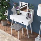 Toeletta Bianco Nero Specchio Incluso 2 Cassetti 103x40x112h cm, Colore Struttura Nero - Sutera