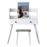 Toeletta Bianco Nero Specchio Incluso 2 Cassetti 103x40x112h cm, Colore Struttura Nero - Sutera