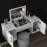Toeletta Bianco Nero Specchio Incluso 3 Ante 100x35x74h cm, Colore Struttura Nero - Cicerale