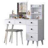 Toeletta Bianco Nero Specchio Incluso 4 Cassetti 125x40x94h cm, con Piedini - Lusia