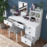 Toeletta Bianco Nero Specchio Incluso 4 Cassetti 125x40x94h cm, con Piedini - Lusia