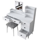 Toeletta Bianco Nero Specchio Incluso 4 Cassetti 125x40x94h cm, con Piedini - Lusia