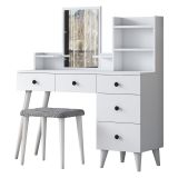 Toeletta Bianco Nero Specchio Incluso 4 Cassetti 125x40x94h cm, con Piedini - Lusia