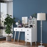 Toeletta Bianco Nero Specchio Incluso 5 Cassetti 125x40x94h cm, Colore Struttura Nero - Certaldo