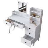 Toeletta Bianco Nero Specchio Incluso 5 Cassetti 125x40x94h cm, Colore Struttura Nero - Certaldo