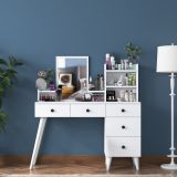 Toeletta Bianco Nero Specchio Incluso 5 Cassetti 125x40x94h cm, Colore Struttura Nero - Certaldo