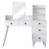 Toeletta Bianco Nero Specchio Incluso 5 Cassetti 125x40x94h cm, Colore Struttura Nero - Certaldo