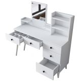 Toeletta Bianco Nero Specchio Incluso 5 Cassetti 125x40x94h cm, Colore Struttura Nero - Certaldo