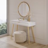 Toeletta Bianco oro un Cassetto Materiale Struttura in Metallo 100x38x78h cm, Materiale Piano in Legno Nobilitato - Katerara
