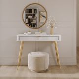Toeletta Bianco oro un Cassetto Materiale Struttura in Metallo 100x38x78h cm, Materiale Piano in Legno Nobilitato - Katerara