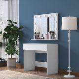 Toeletta Bianco Specchio Incluso un Cassetto 90x45x77h cm, Luci Incluse - Veggiano