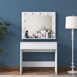Toeletta Bianco Specchio Incluso un Cassetto 90x45x77h cm, Luci Incluse - Veggiano