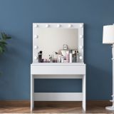 Toeletta Bianco Specchio Incluso un Cassetto 90x45x77h cm, Luci Incluse - Veggiano