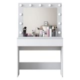 Toeletta Bianco Specchio Incluso un Cassetto 90x45x77h cm, Luci Incluse - Veggiano