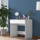Toeletta Bianco Specchio Incluso un Cassetto 90x45x77h cm, Materiale Piano in Legno Nobilitato - Fele