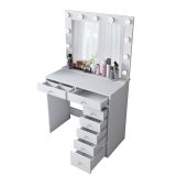 Toeletta Bianco Trasparente Specchio Incluso 7 Cassetti 90x45x153h cm, Luci Incluse - Cocchiara