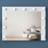 Toeletta Bianco Trasparente Specchio Incluso 7 Cassetti 90x45x153h cm, Luci Incluse - Cocchiara