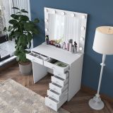 Toeletta Bianco Trasparente Specchio Incluso 7 Cassetti 90x45x153h cm, Luci Incluse - Cocchiara