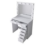 Toeletta Bianco Trasparente Specchio Incluso 7 Cassetti 90x45x153h cm, Luci Incluse - Cocchiara