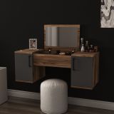 Toeletta Marrone Noce Nero Antracite Specchio Incluso 3 Ante 100x36x74h cm, Colore Ripiano Marrone - Ruviano
