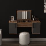Toeletta Marrone Noce Nero Antracite Specchio Incluso 3 Ante 100x36x74h cm, Colore Ripiano Marrone - Ruviano