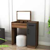 Toeletta Marrone Noce Nero Antracite Specchio Incluso un Cassetto 77x37x109h cm, 2 Ante - Rodano