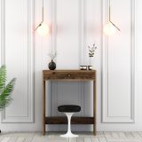 Toeletta Marrone Noce Specchio Incluso un Cassetto 70x85x40h cm, Materiale Piano in Legno Nobilitato - Carde