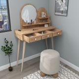 Toeletta Marrone Rovere Marrone Beige Specchio Incluso 3 Cassetti 74x35x131h cm, Colore Ripiano Marrone - Larino