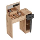 Toeletta Marrone Rovere Nero Antracite Specchio Incluso un Cassetto 77x37x109h cm, 2 Ante - Rodano
