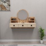 Toeletta Marrone Rovere Nodi Beige Specchio Incluso 3 Cassetti 90x37x75h cm, Colore Struttura Beige - Canistro