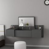 Toeletta Nero Specchio Incluso 3 Ante 100x39x33h cm, Materiale Piano in Legno Nobilitato - Selci