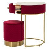 Toeletta Rosso oro un Cassetto Rivestimento in Velluto Trapuntato 52x52x70h cm, Materiale Struttura in Metallo - Mbale