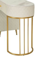 Toeletta Taquari, Tavolo da toeletta, Postazione da trucco, Mobile consolle, 120x40 h75 cm, Bianco e Oro