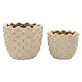 Vaso Beige oro set 2 Vasi, Finitura Geometrica a Rilievo Colore Struttura oro, Diametro Vaso Grande: 14, Vaso Piccolo: 9 cm - Taiping