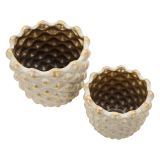 Vaso Beige oro set 2 Vasi, Finitura Geometrica a Rilievo Colore Struttura oro, Diametro Vaso Grande: 14, Vaso Piccolo: 9 cm - Taiping