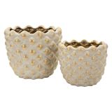 Vaso Beige oro set 2 Vasi, Finitura Geometrica a Rilievo Colore Struttura oro, Diametro Vaso Grande: 14, Vaso Piccolo: 9 cm - Taiping