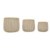 Vaso Beige Texture Verticale Effetto Legno Diametro Vaso Grande: 26.5, Vaso Medio: 20.5, Vaso Piccolo: 16.5 cm, - Bava