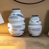 Vaso Bianco blu Disegni con Pesci Colore Struttura blu, Diametro 6 cm - Aurel