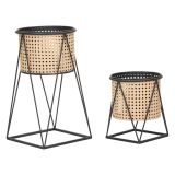 Vaso Bianco Crema Nero set 2 Vasi, Portavasi Rimovibili Colore Struttura Nero, Diametro Vaso Grande: 20, Vaso Piccolo: 18 cm - Sisimi