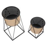 Vaso Bianco Crema Nero set 2 Vasi, Portavasi Rimovibili Colore Struttura Nero, Diametro Vaso Grande: 20, Vaso Piccolo: 18 cm - Sisimi