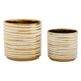 Vaso Bianco oro set 2 Vasi Colore Struttura oro, Diametro Vaso Grande: 21, Vaso Piccolo: 16 cm - Banivaka