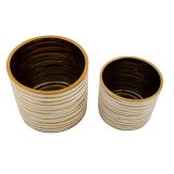 Vaso Bianco oro set 2 Vasi Colore Struttura oro, Diametro Vaso Grande: 21, Vaso Piccolo: 16 cm - Banivaka