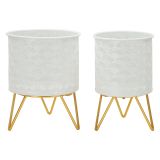 Vaso Bianco oro set 2 Vasi, Portavasi Rimovibili Colore Struttura oro, - OldCro