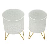 Vaso Bianco oro set 2 Vasi, Portavasi Rimovibili Colore Struttura oro, - OldCro