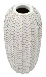 Vaso Bormida, Complemento d'arredo, Articolo decorativo, Accessorio d'arredo, Bianco e Oro, 19x19 h46 cm