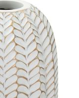 Vaso Bormida, Complemento d'arredo, Articolo decorativo, Accessorio d'arredo, Bianco e Oro, 19x19 h46 cm