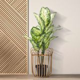 Vaso Marrone Rovere Portavaso Finiture in Rattan Materiale Struttura in Plastica, Sfumatura Colore Struttura Rovere - Damonono