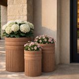 Vaso Marrone Terracotta set 3 Vasi Diametro Vaso Grande: 37, Vaso Medio: 32, Vaso Piccolo: 27 cm, Sfumatura Colore Struttura Terracotta - Gafase